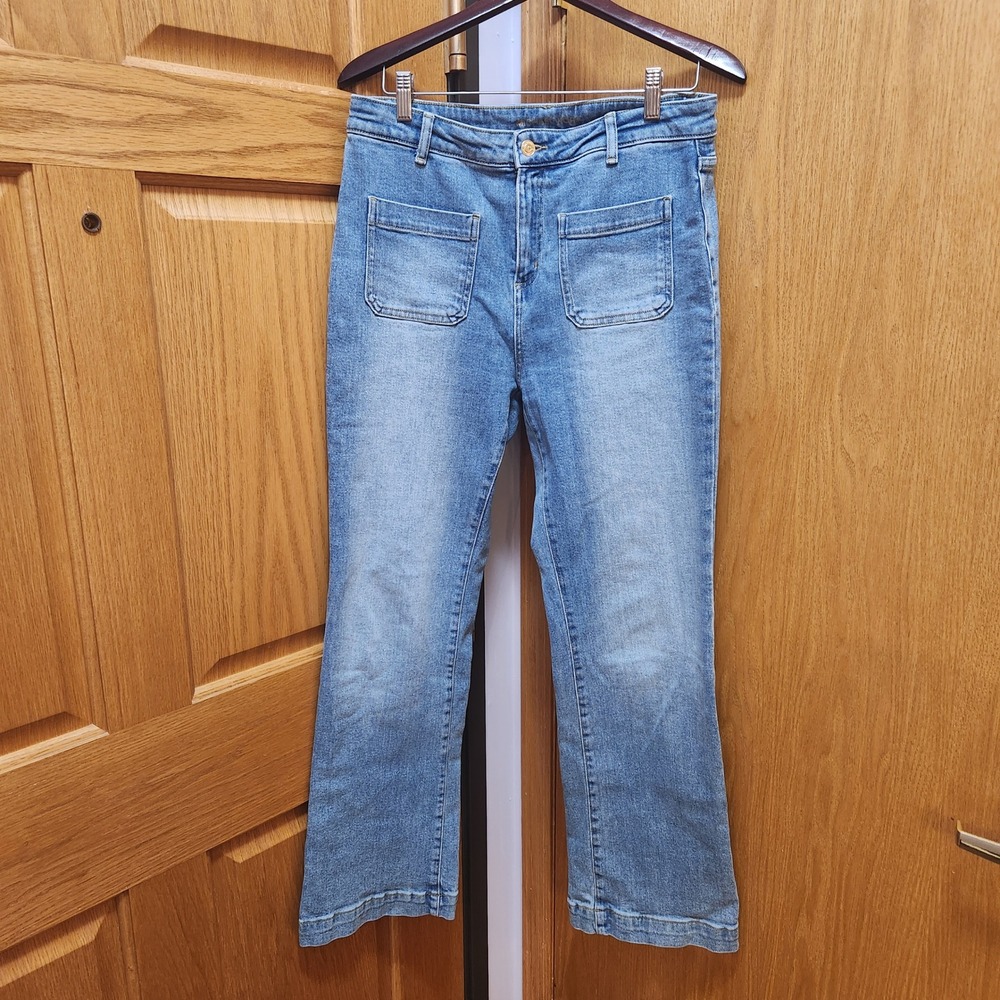 Michael Kors Womens Jeans Flare Leg Light Wash Denim Size 10 Patch Pocket